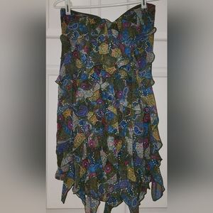 Princess Vera Wang Bright Ruffle Strapless Bohemian Paisley Mini Dress Size 9